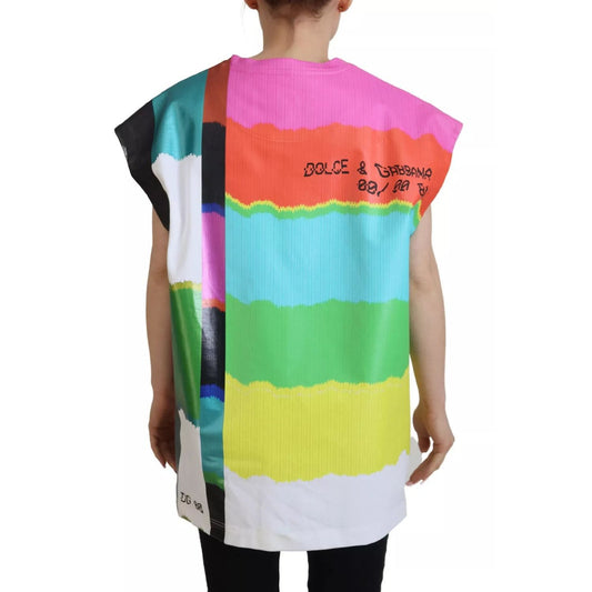 Dolce & Gabbana Multicolor Print Blouse Cotton Tank TV Print T-shirt TSH83240-36