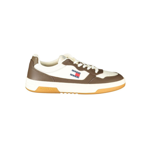 Tommy Hilfiger White Leather Men Sneaker with brown accents and logo