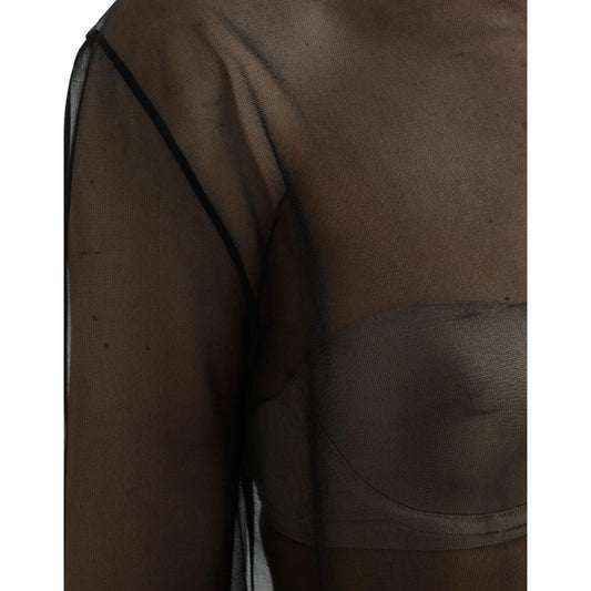 Dolce & Gabbana Black Mesh Turtleneck Sheer Blouse Top TSH852009-48