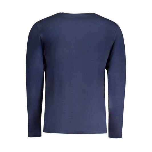 Back view of Pepe Jeans Blue Cotton T-Shirt with long sleeves, regular fit, crew neck, logo print, made from 100% sustainable cotton.