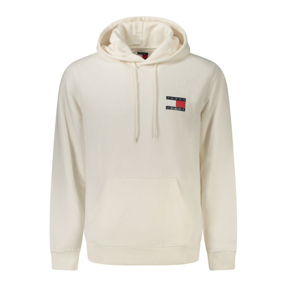 Tommy Hilfiger White Cotton Men Sweater with logo and hood, highlighting casual luxury and comfort.