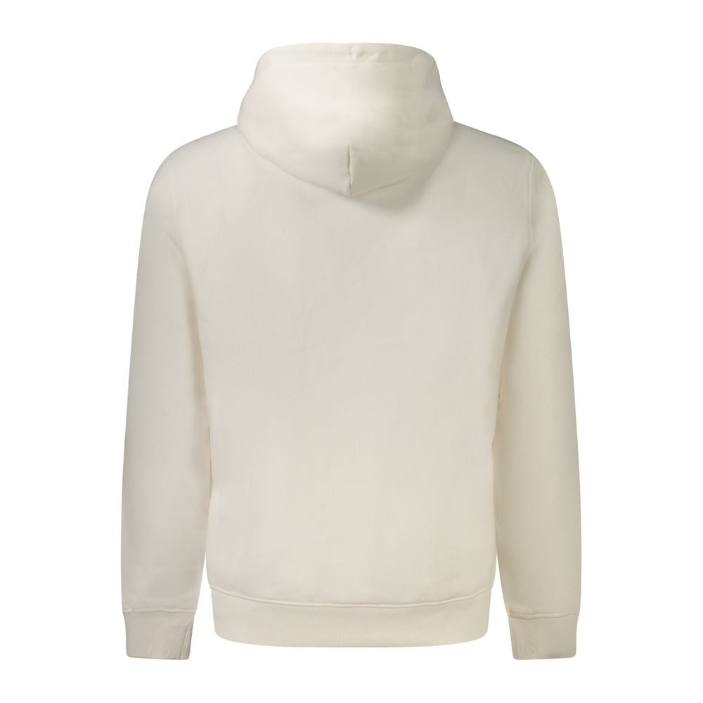 Back view of Tommy Hilfiger White Cotton Men Sweater showcasing hood design.