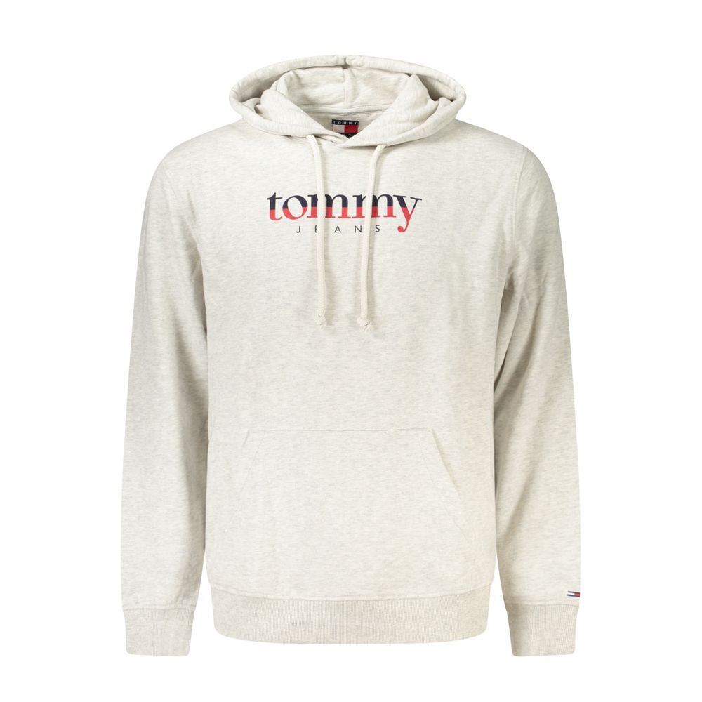 Tommy Hilfiger Gray Cotton Men Sweater with iconic logo, hood, and central pocket for sustainable style and comfort.