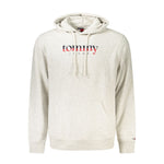 Tommy Hilfiger Gray Cotton Men Sweater with iconic logo, hood, and central pocket for sustainable style and comfort.