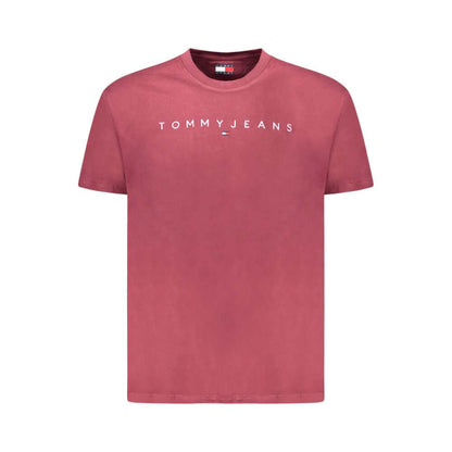Tommy Hilfiger Red Cotton Men T-Shirt with logo, short-sleeved crew neck design.