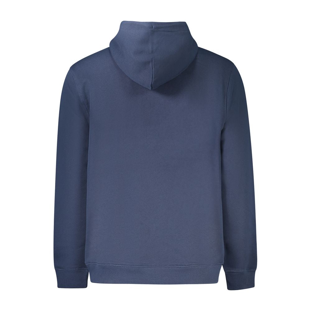Tommy Hilfiger Blue Cotton Men Sweater, sustainable hooded back view with logo embroidery.