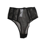 Dolce & Gabbana Black Lace Polka Dot Mesh High Waist Underwear, elegant high-waisted briefs with sheer lace and polka dot detailing.