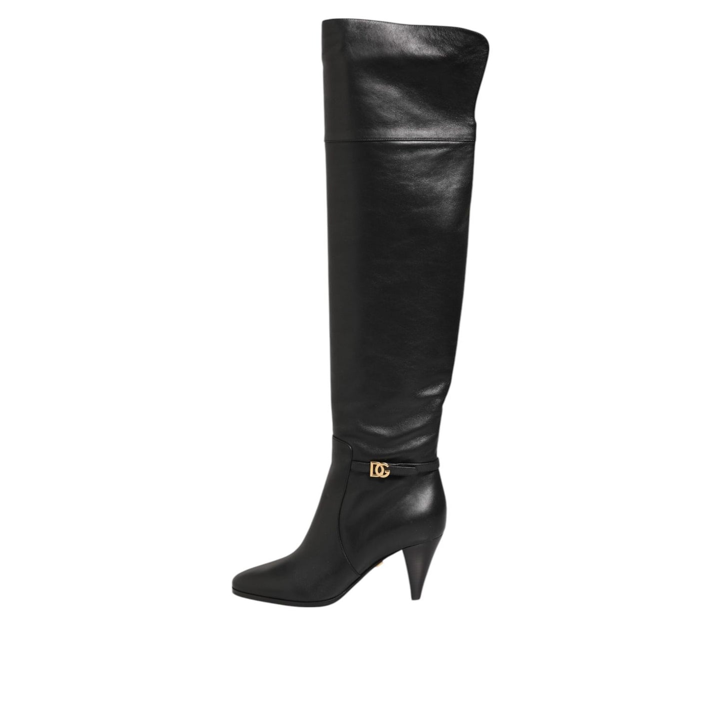 Dolce & Gabbana Black Leather Over-The-Knee DG Boots  Shoes