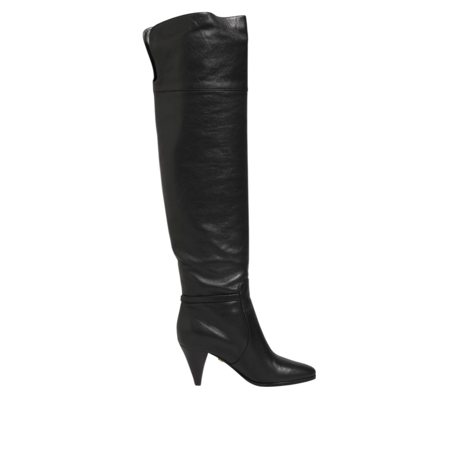 Dolce & Gabbana Black Leather Over-The-Knee DG Boots  Shoes