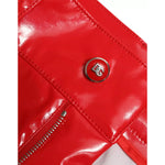 Dolce & Gabbana Red High Waist Skinny Trouser Shiny Pants with logo detail and zipper closure, featuring a minor defect near button hole.