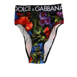 Dolce & Gabbana Multicolor Floral Print High Waist Panty Underwear with branded waistband on sleek black base.