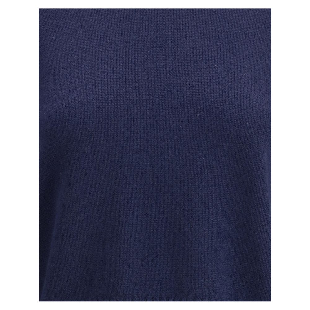 Lisa Yang Mable Sweater in navy cashmere with ribbed details on crew neck, cuffs, and hem. Essential and elegant for everyday wear.