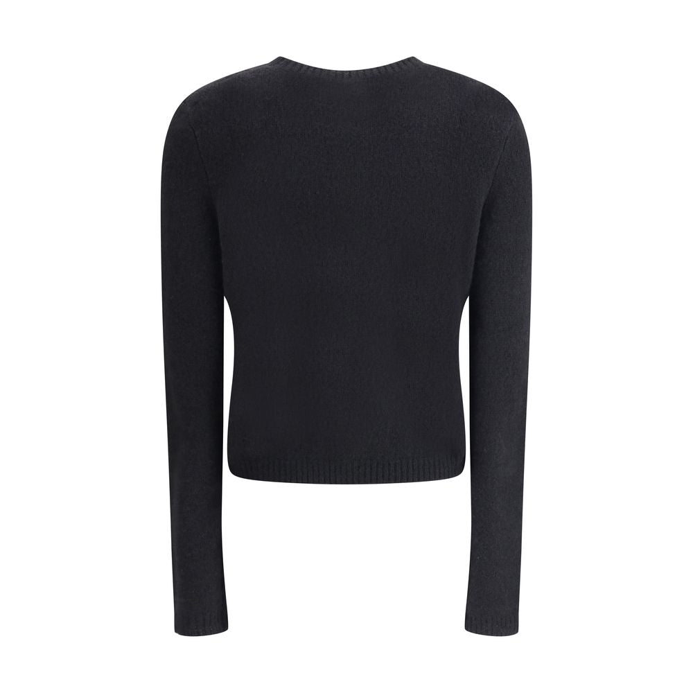 Back view of Lisa Yang Felicia Cardigan showcasing classic crew neck and ribbed trim. Luxury cashmere-silk blend. 