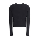 Back view of Lisa Yang Felicia Cardigan showcasing classic crew neck and ribbed trim. Luxury cashmere-silk blend. 