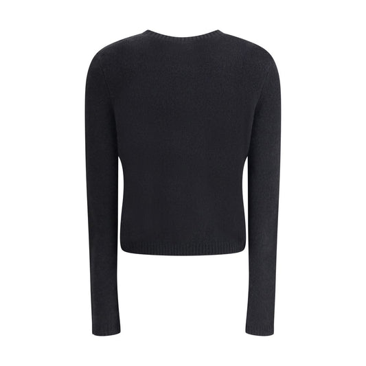 Back view of Lisa Yang Felicia Cardigan showcasing classic crew neck and ribbed trim. Luxury cashmere-silk blend. 