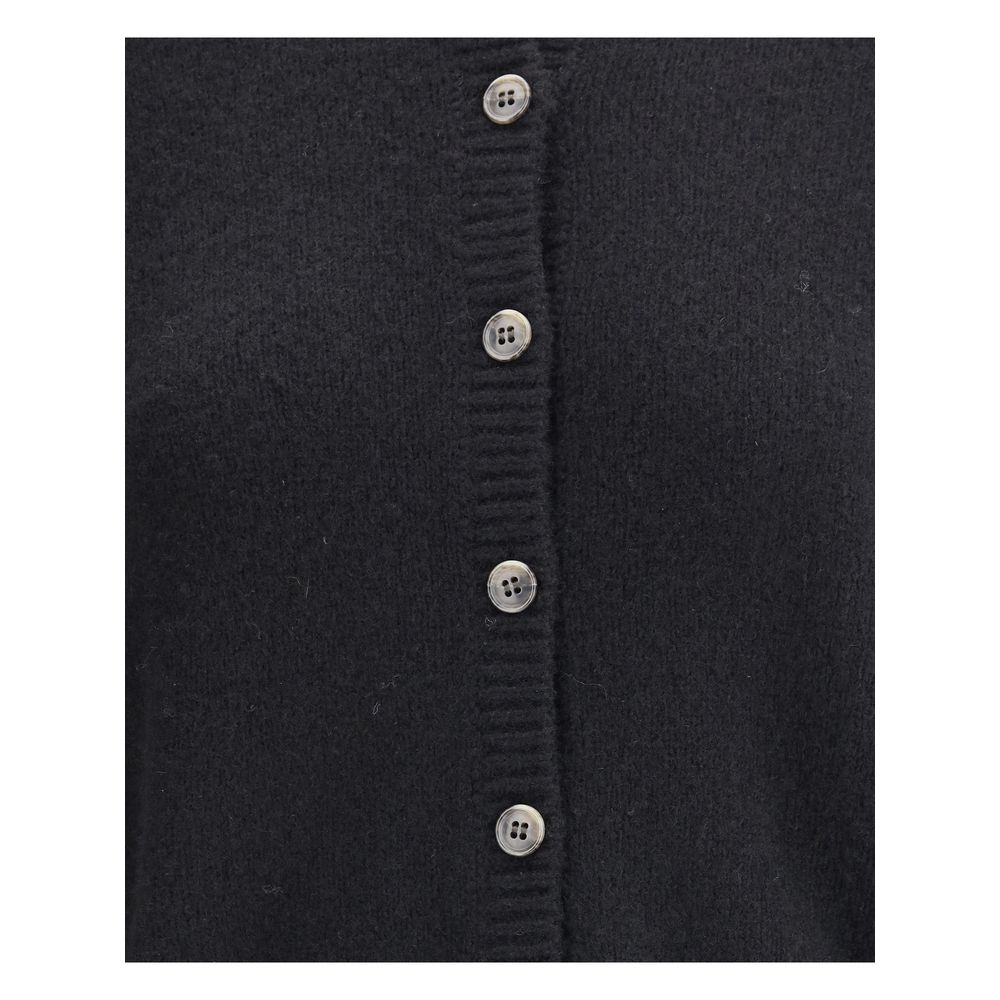 Lisa Yang Felicia Cardigan featuring button closure and ribbed trim, made from fine cashmere and silk blend. Classic crew neck design in black.