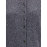Lisa Yang Nellia Cardigan in grey cashmere with buttons, ribbed trim, and crew neck, showcasing elegance and timeless style.