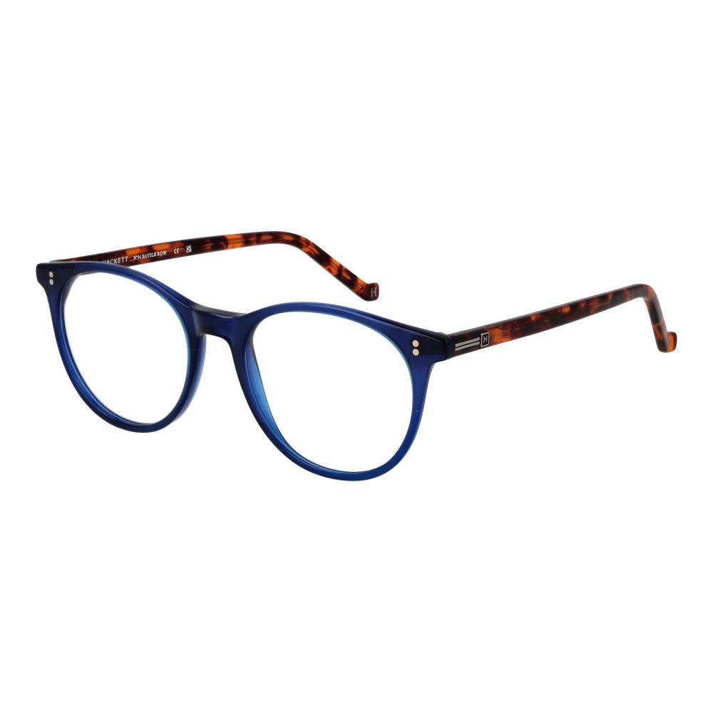 Hackett Blue Men Glasses Frame, blue acetate full-rim style, round shape, demo lenses, ideal for fashion and comfort.