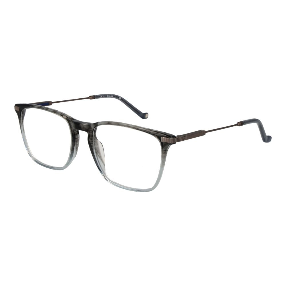 Hackett Gray Men Glasses Frame in grey acetate, full-rim rectangle style with demo lenses, size 55-19-145, no extra features.