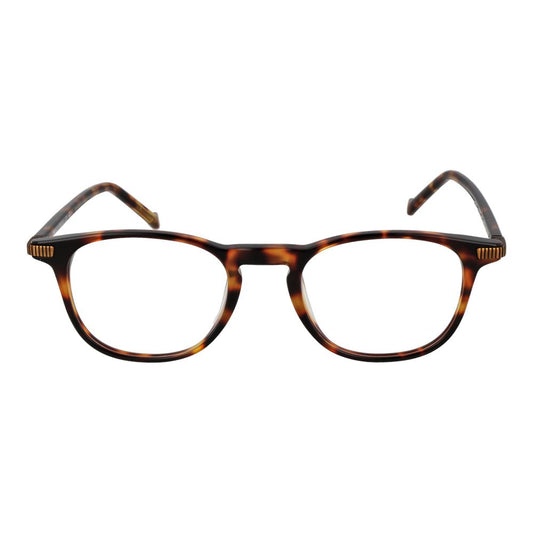 Hackett Brown Men Glasses Frame in acetate, full-rim rectangle style with demo lenses, size 48-20-145, brown color.