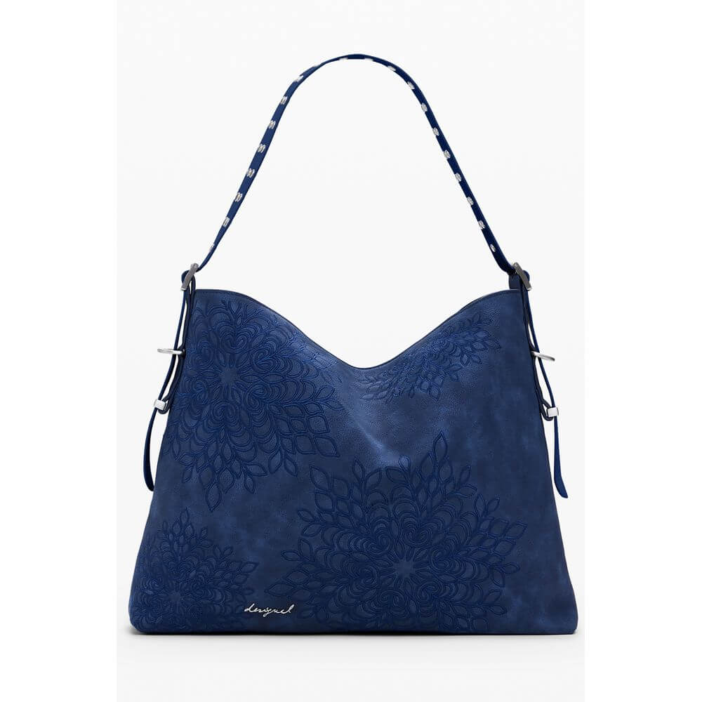 Desigual Blue Polyethylene Women Handbag with floral embroidery and adjustable shoulder strap