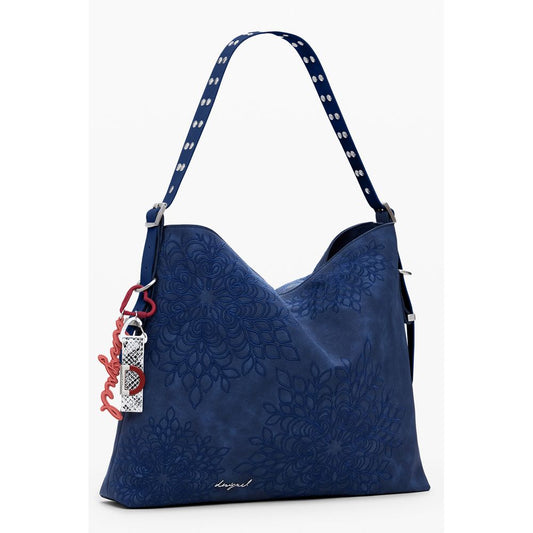 Desigual Blue Polyethylene Women Handbag with floral design and adjustable shoulder strap