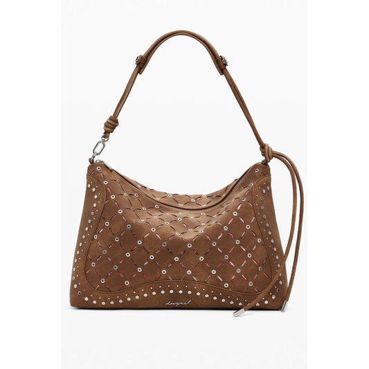 Desigual Brown Polyethylene Women Handbag with removable shoulder handle and adjustable strap