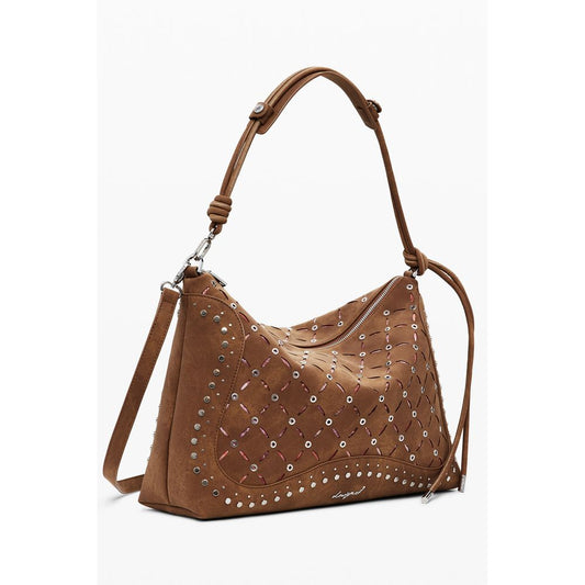 Desigual Brown Polyethylene Women Handbag with adjustable strap and logo detail, enhancing modern style with functionality.