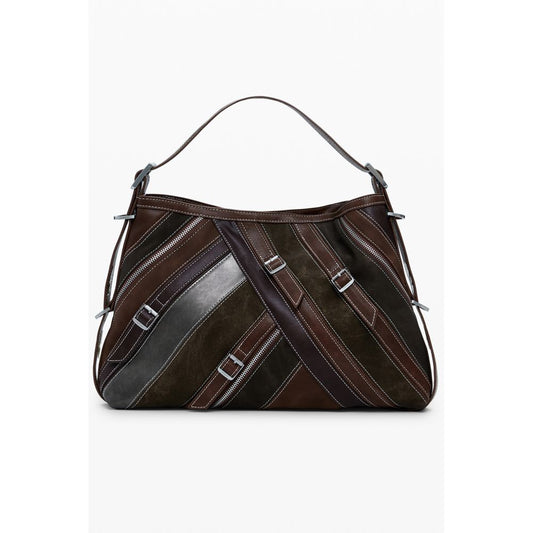 Desigual Brown Polyethylene Women Handbag with adjustable shoulder strap and stylish patchwork design.