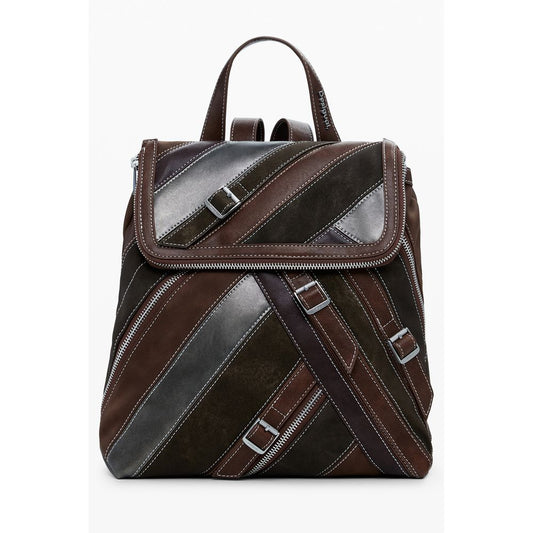 Desigual Brown Polyethylene Women Backpack with stylish contrasting details and secure zip closure, ideal for fashion-forward individuals.