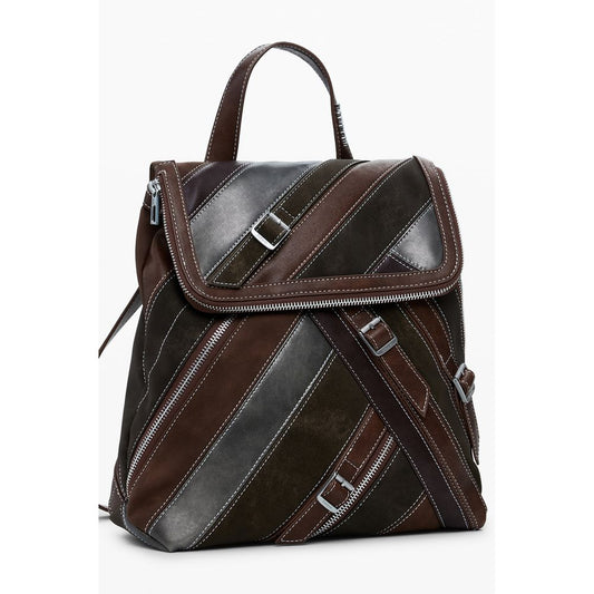 Desigual Brown Polyethylene Women Backpack with stylish design and contrasting details.