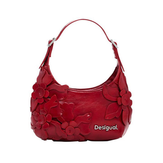 Desigual Red Polyethylene Women Handbag with floral accents and adjustable strap