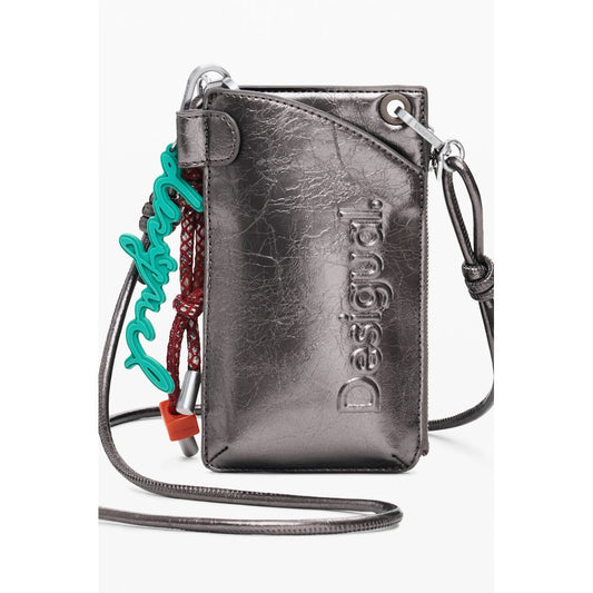 Desigual Bronze Polyethylene Women Wallet with logo and removable key holder, featuring an adjustable strap, stylish and durable design.