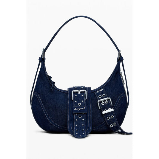 Desigual Blue Cotton Women Handbag with adjustable strap and internal pocket for essentials, showcasing functional elegance.