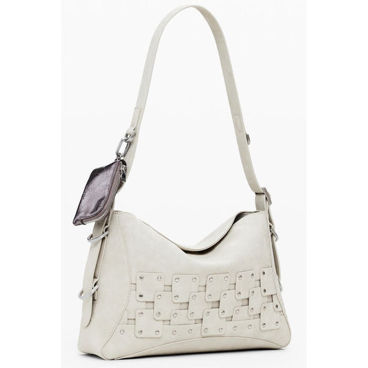 Desigual Beige Polyethylene Women Handbag with removable shoulder strap and coin purse, featuring unique contrasting details.