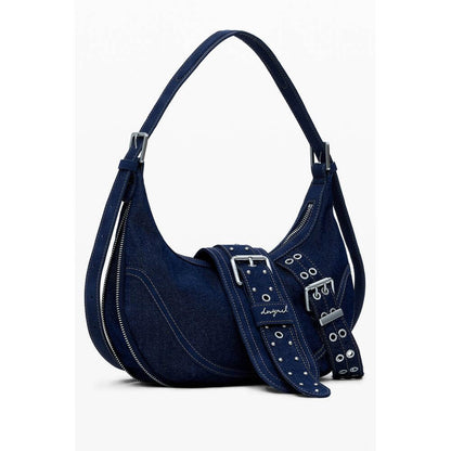 Desigual Blue Cotton Women Handbag with adjustable shoulder strap and internal pocket for essentials