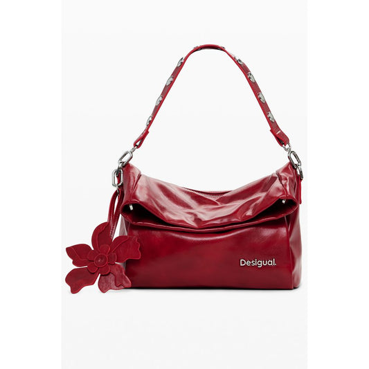Desigual Red Polyethylene Women Handbag with floral design, removable shoulder handle, and adjustable strap