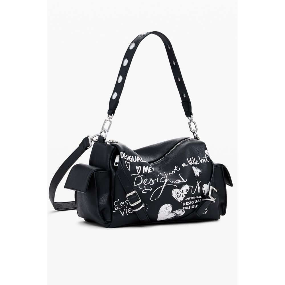 Desigual Black Polyethylene Women Handbag with adjustable strap and logo, featuring a stylish design and multiple pockets for organization.