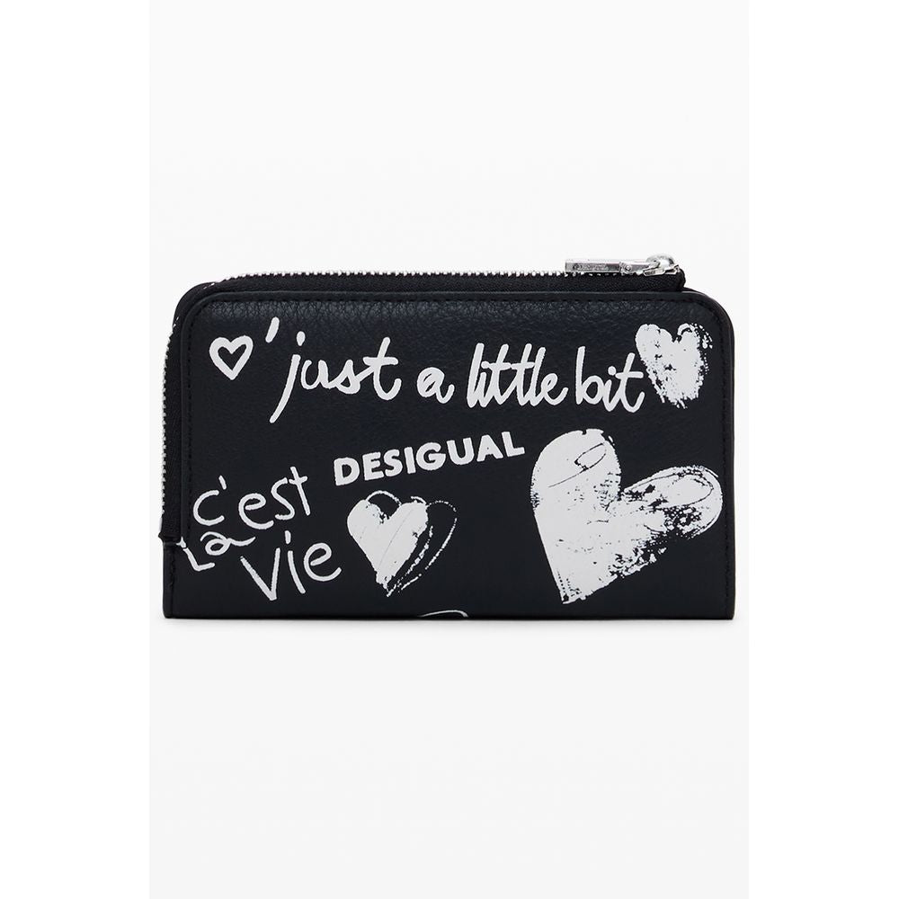 Desigual Black Polyethylene Women Wallet with bold graffiti design, ideal for fashion-forward women seeking style and practicality.