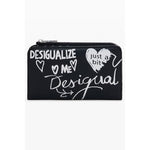 Desigual Black Polyethylene Women Wallet with graphic design, featuring zip and snap closures, ideal for fashion-forward women.