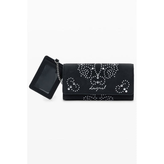 Desigual Black Polyethylene Women Wallet with studs and logo on white background.