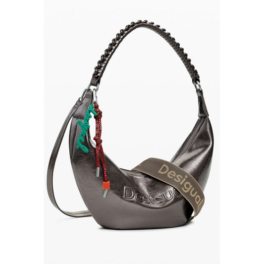 Desigual Bronze Polyethylene Women Handbag with relief print and removable shoulder strap.