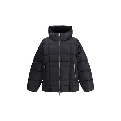 Dsquared² Black Polyamide Coat, long quilted down jacket with hood and zippered pockets for winter fashion AW25.