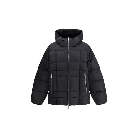 Dsquared² Black Polyamide Coat, long quilted down jacket with hood and zippered pockets for winter fashion AW25.