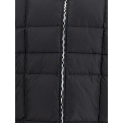 Close-up of Dsquared² Black Polyamide Coat showcasing quilted design and zipper detail. Ideal winter wear for style and protection.