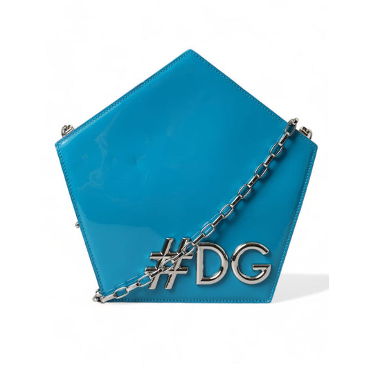 Dolce & Gabbana Blue Patent Leather Hashtag DG Shoulder Chain Flap Bag