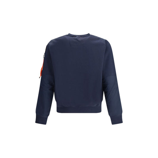 Back view of Parajumpers Sabre Basic Sweatshirt in dark blue, featuring ribbed cuffs and hem for a snug fit, part of the Rescue Fleece line.