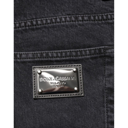 Dolce & Gabbana Black Denim Wide Leg Relaxed Fit Pants Jeans