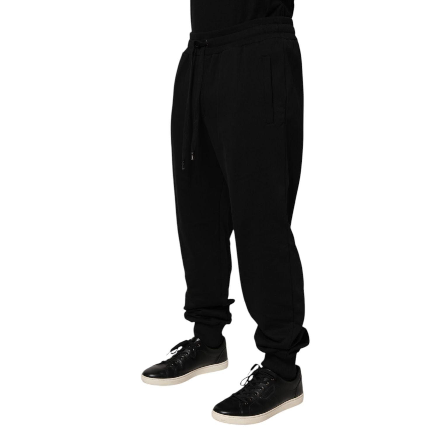 Dolce & Gabbana Black Cotton Drawstring Logo Sweatpants Pants