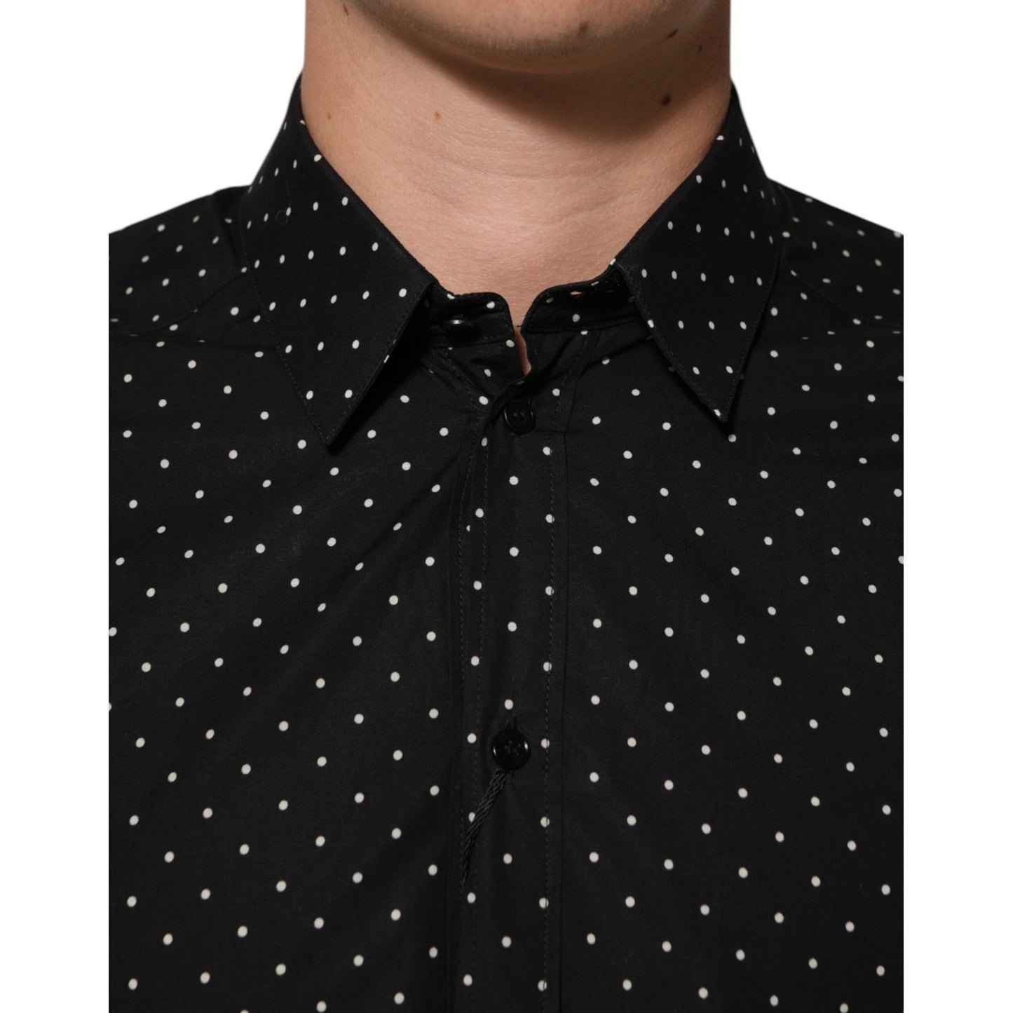 Dolce & Gabbana Black Polka Dot Cotton GOLD Men Formal Dress Shirt